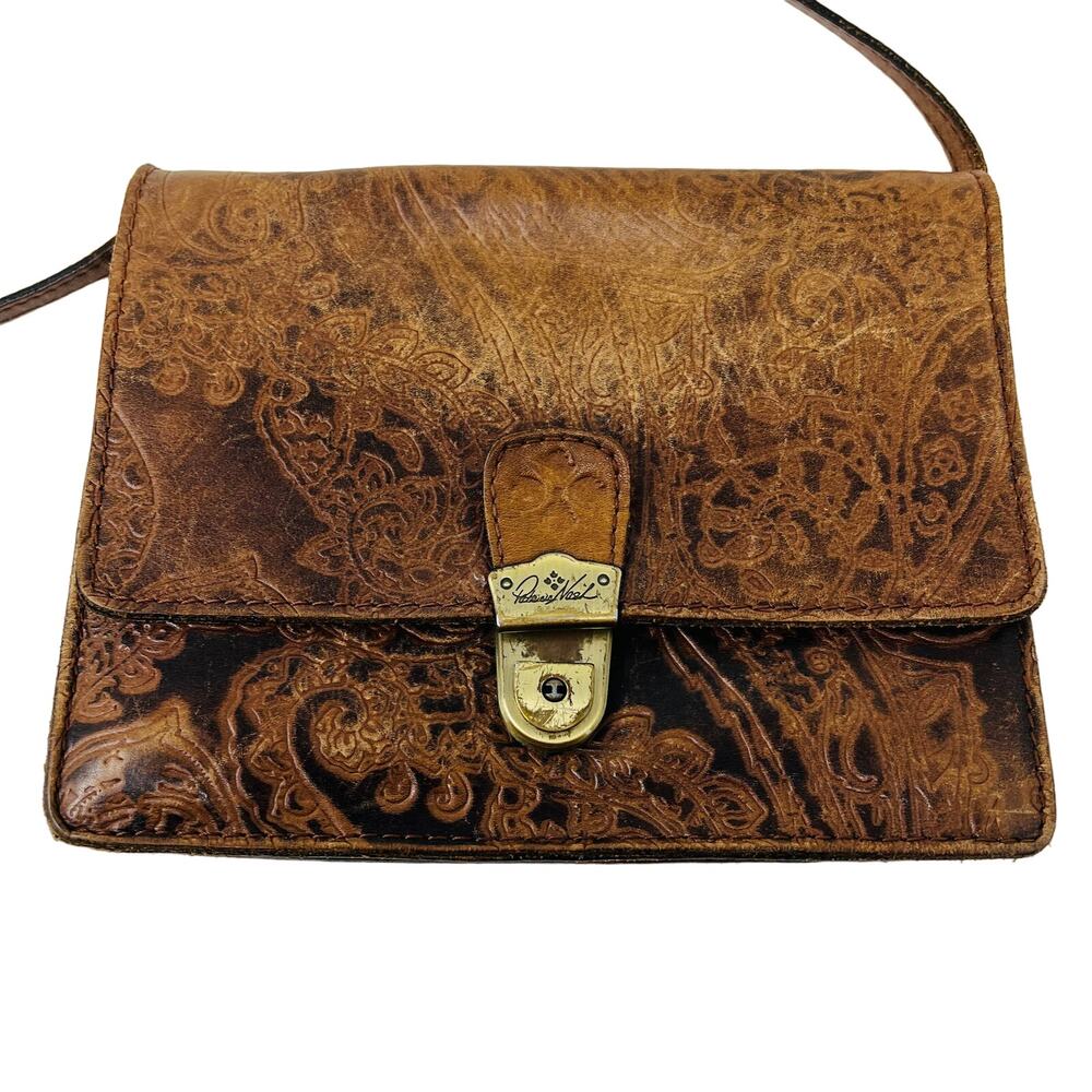 Vintage Patricia Nash Flap Top Hand Tooled Leather Bag Shoulder Brown